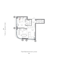 Планировка однокомнатной(квартира) площадью 51.38 квадратных метров в “ЖК Преображенская Площадь”