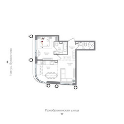 Планировка однокомнатной(квартира) площадью 51.38 квадратных метров в ЖК “ЖК Преображенская Площадь”