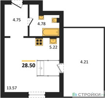 Планировка студии(квартира) площадью 28.5 квадратных метров в “ЖК iLove (АйЛав)”