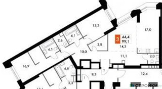 Планировка двухкомнатной(квартира) площадью 99.1 квадратных метров в “ЖК Архитектор”