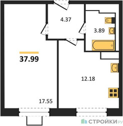 Планировка однокомнатной(квартира) площадью 37.99 квадратных метров в ЖК “ЖК Прибрежный Парк”