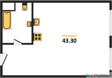 Планировка однокомнатной(апартаменты) площадью 43.3 квадратных метров в ЖК “ЖК Nametkin Tower (Наметкин Тауэр)”