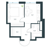 Планировка однокомнатной(квартира) площадью 33.8 квадратных метров в “ЖК Левел Мичуринский”