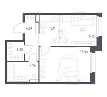 Планировка однокомнатной(квартира) площадью 41.19 квадратных метров в “ЖК Заречье Парк”