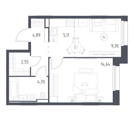 Планировка однокомнатной(квартира) площадью 41.19 квадратных метров в ЖК “ЖК Заречье Парк”